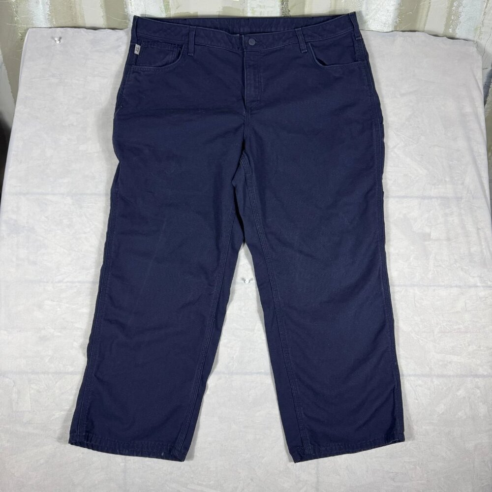 Carhartt Flame-Resistant Mens Work Pants Navy Blue Canvas Straight Leg 20x28‎